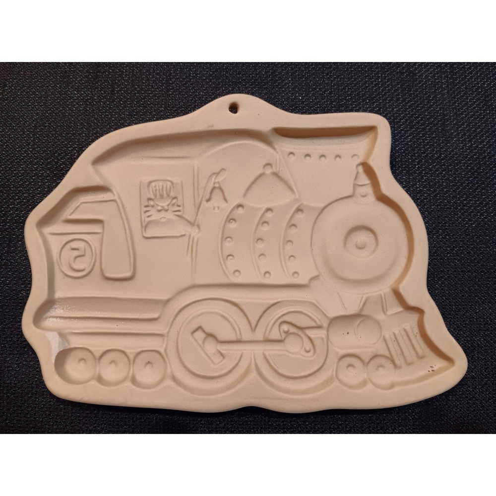 Vintage 1987 Brown Bag Cookie Art Train Locomotive Cat Ceramic Mold Hill Design